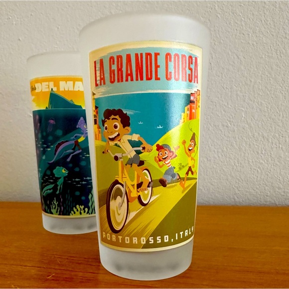 Like New - Disney Pixar Luca - Set of 2 Frosted Glass Pint Glasses - 16 oz - Picture 1 of 8